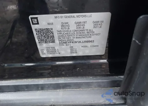 2019 Chevrolet Traverse Ls from USA, damaged, VIN 1GNEVFKW1KJ298963